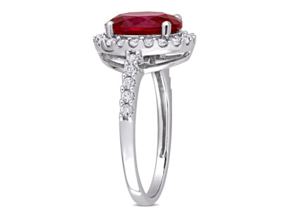 Pre-owned Harmony 4 3/4 Carat (ctw) Lab-created Ruby & White Sapphire Halo Ring In 10k Gold