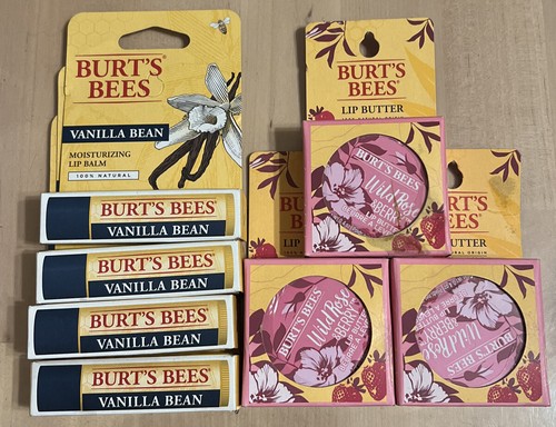Lot of 7 Burt’s Bee’s vanilla bean/wildrose&berry lip balm/butter New