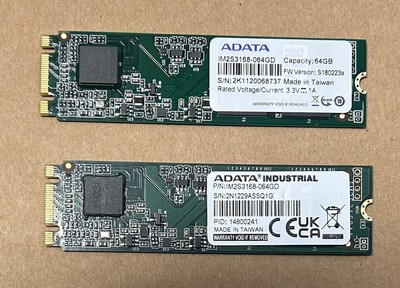 LOT OF 2 ADATA IM2S3168-064GD Solid State Drive FLASH 64GB M.2 Module 3.3V