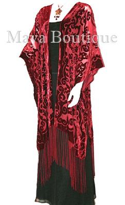 Pre-owned Maya Matazaro Art Nouveau Deep Red Caftan Kimono Burnout Velvet  Made In Usa