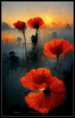 Poppies Sunset 1 - DIY Chart Counted Cross Stitch Patterns Needlework DMC Color
