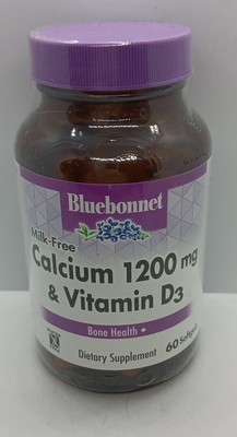 Bluebonnet Milk-Free Calcium 1200 mg & Vitamin D3 60 Softgels Exp 09/24 