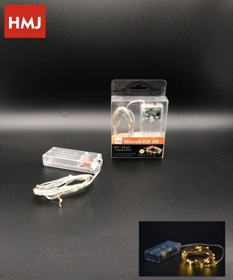 Serie Luci di Natale a batteria 20 Micro LED Luce Gialla Filo Trasparente hmj