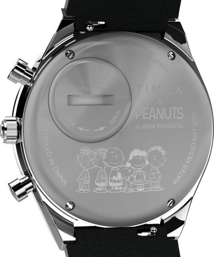 Pre-owned Timex Q  Chronograph X Peanuts Snoopy 40mm Leather Strap Watch