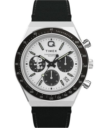 Pre-owned Timex Q  Chronograph X Peanuts Snoopy 40mm Leather Strap Watch