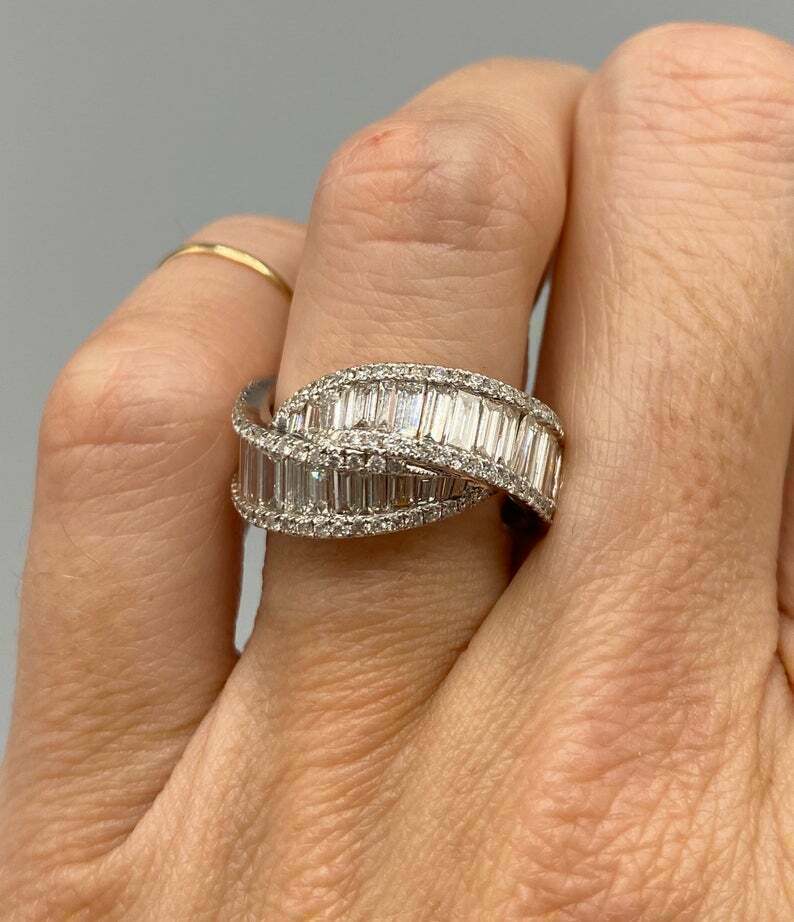 Pre-owned Natsoul Bypass Engagement Wedding Baguette & Round 2.4ct Diamond Sterling Silver Ring In White