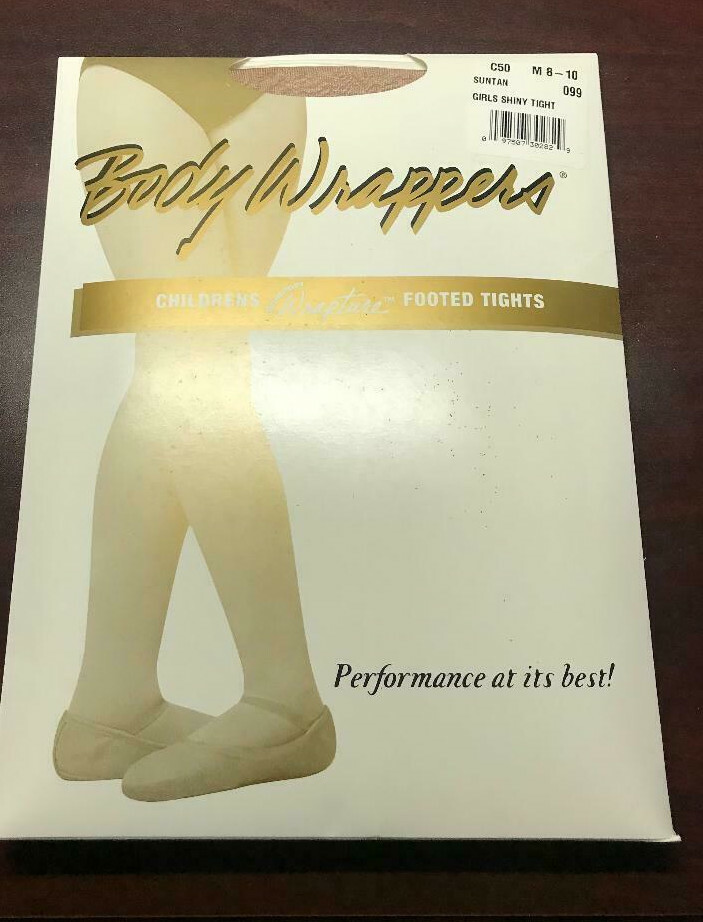 Body Wrappers Childrens shiny Footed Dance Tights Size M 8 - 10  Suntan New