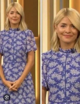 Oasis Blue Floral Angel Sleeve Dress UK 12