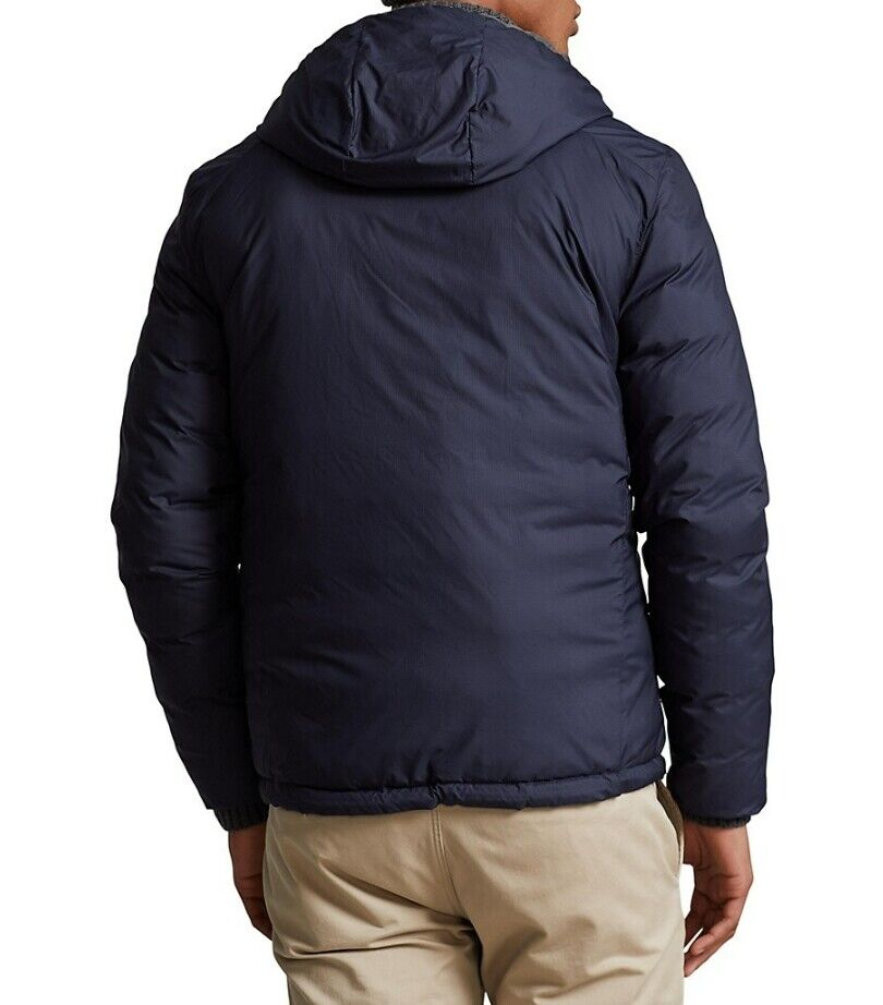 Pre-owned Polo Ralph Lauren Reversible Windbreaker Insulated Quilted Hooded Puffer Jacket In Navy Blue Green