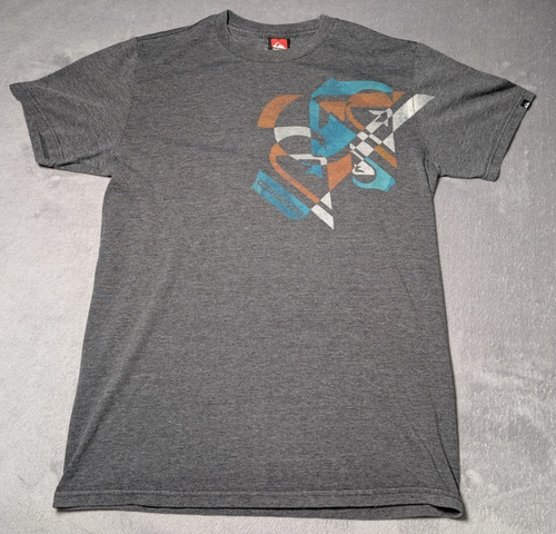 Vintage Y2K Quicksilver Tee Shirt Geometric Logo Surf Skate Size Medium Grey