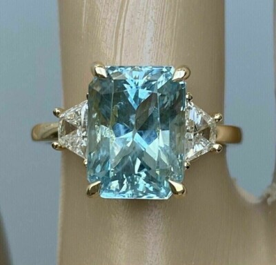 Lab Created Aquamarine 3.50Ct Emerald Cut Engagement Ring 14K Yellow Gold Plated