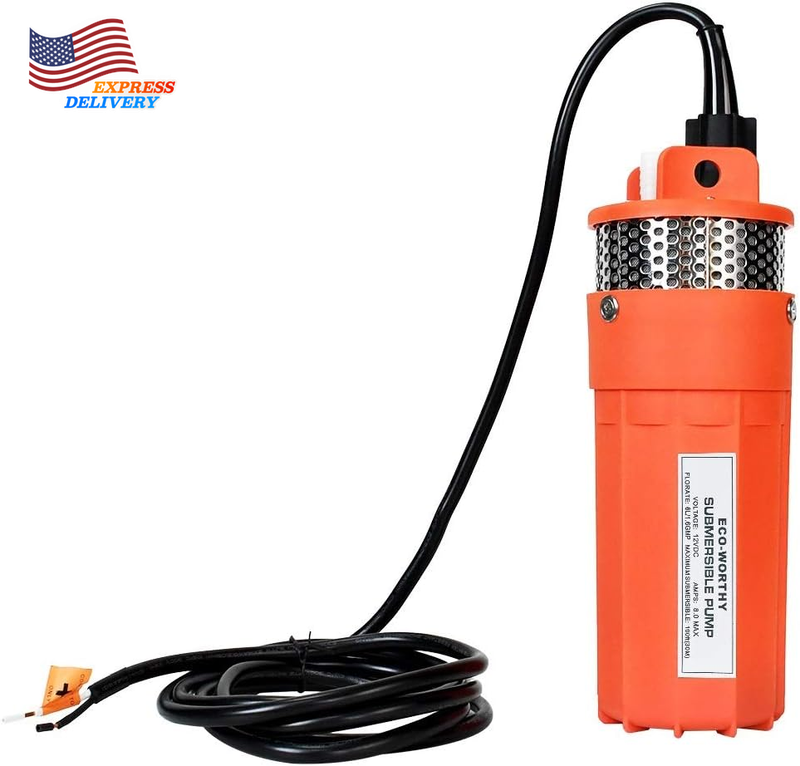 12V DC Submersible Well Water Pump w/10Ft Cable Flow 1.6GPM Max Lift 100Ft/30M