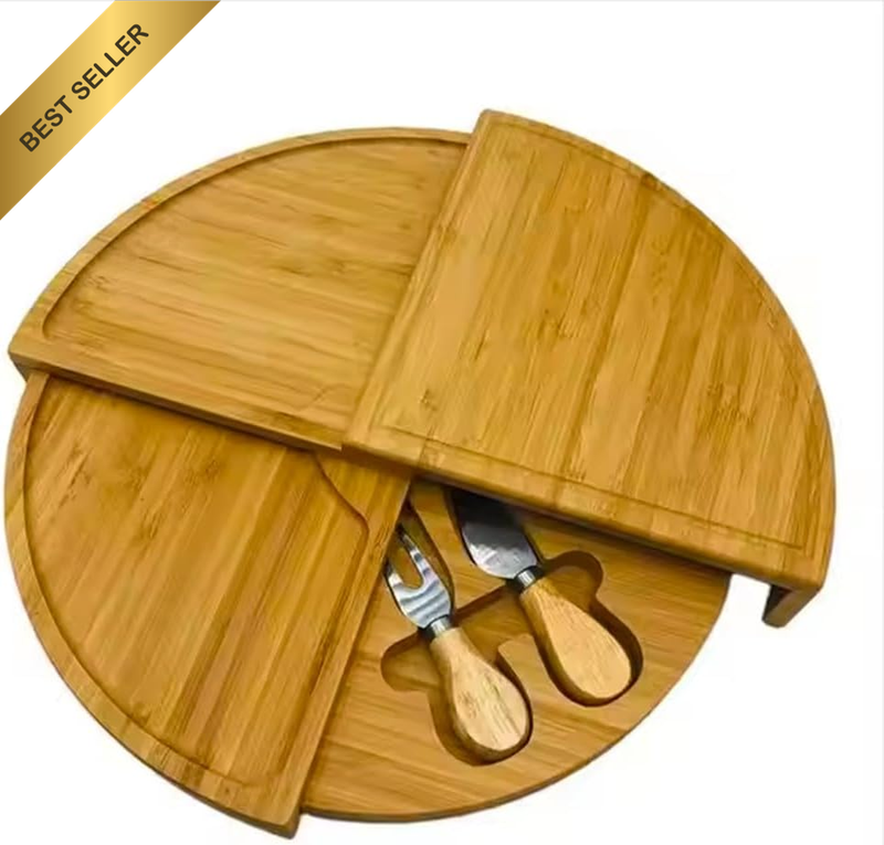 Cheese Board,With Knife,Fork,Bamboo Fruit Platter,Reversible Charcuterie Serving