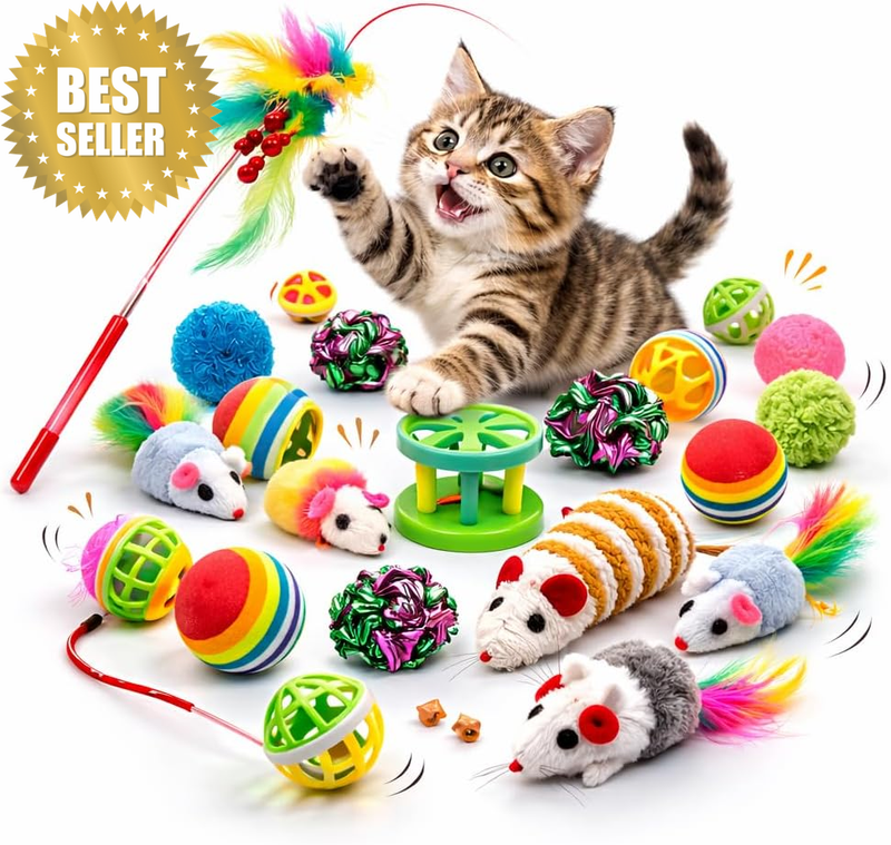 20 PCS Cat Toys Variety Pack for Indoor Cats, Interactive Kitten Toy Set with Fe