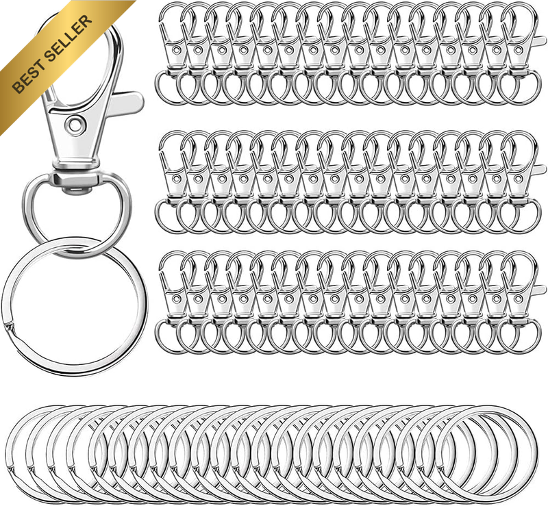 100PCS Swivel Snap Hooks with Key Rings, Premium Metal Swivel Lobster Claw Clasp