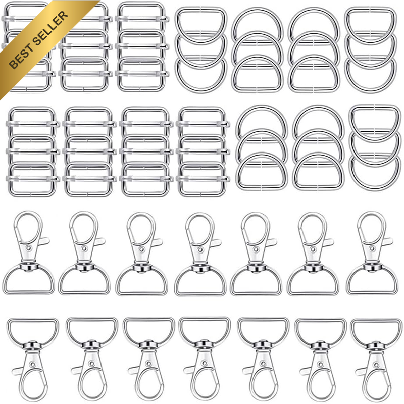 Swivel Clasps with Slide Buckles and D Rings Set, Rotating Carabiner Hooks, Meta