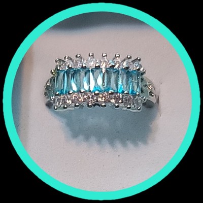 Sky Blue Tpaz & White Sapphire Ring Size 6