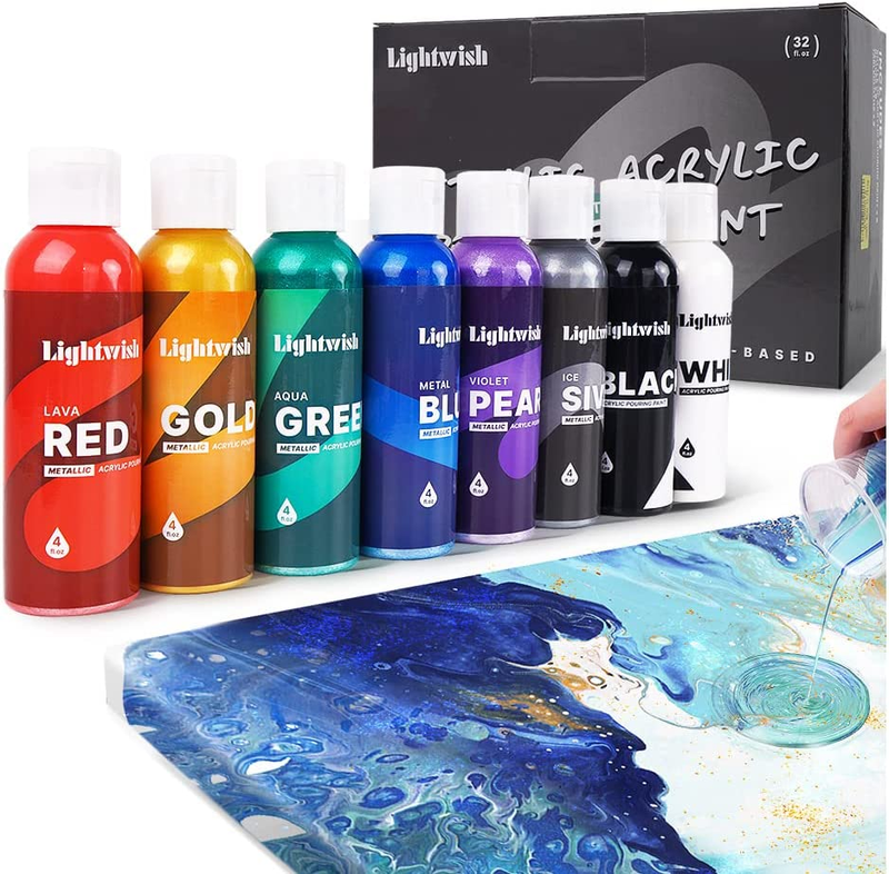 Acrylic Metallic Paint Set, 8 Iridescent Colors, Paint for Painting Canvases Woo