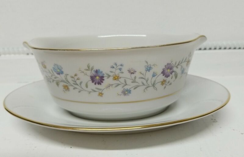 Vintage Noritake LONGWOOD 2485 Gravy/Sauce Boat with Attached Underplate