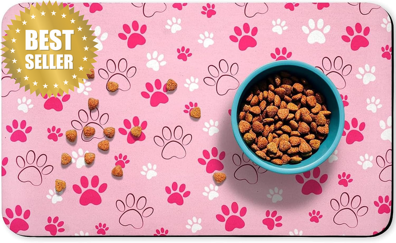Dog Food Mat, Absorbent Water Bowl Mats Cat Pet Feeding Placemats Pink 20 * 12 I
