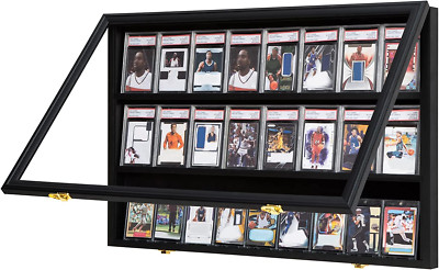 Wall-Mounted Baseball Card Display Case - Holds 24 Graded Sports Cards, Clear Vi