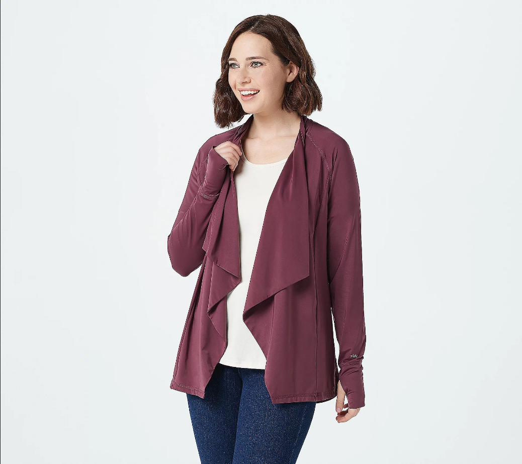 zuda Z-Sol Drape-Front Cardigan-Eggplant-XS A377761 NEW | eBay