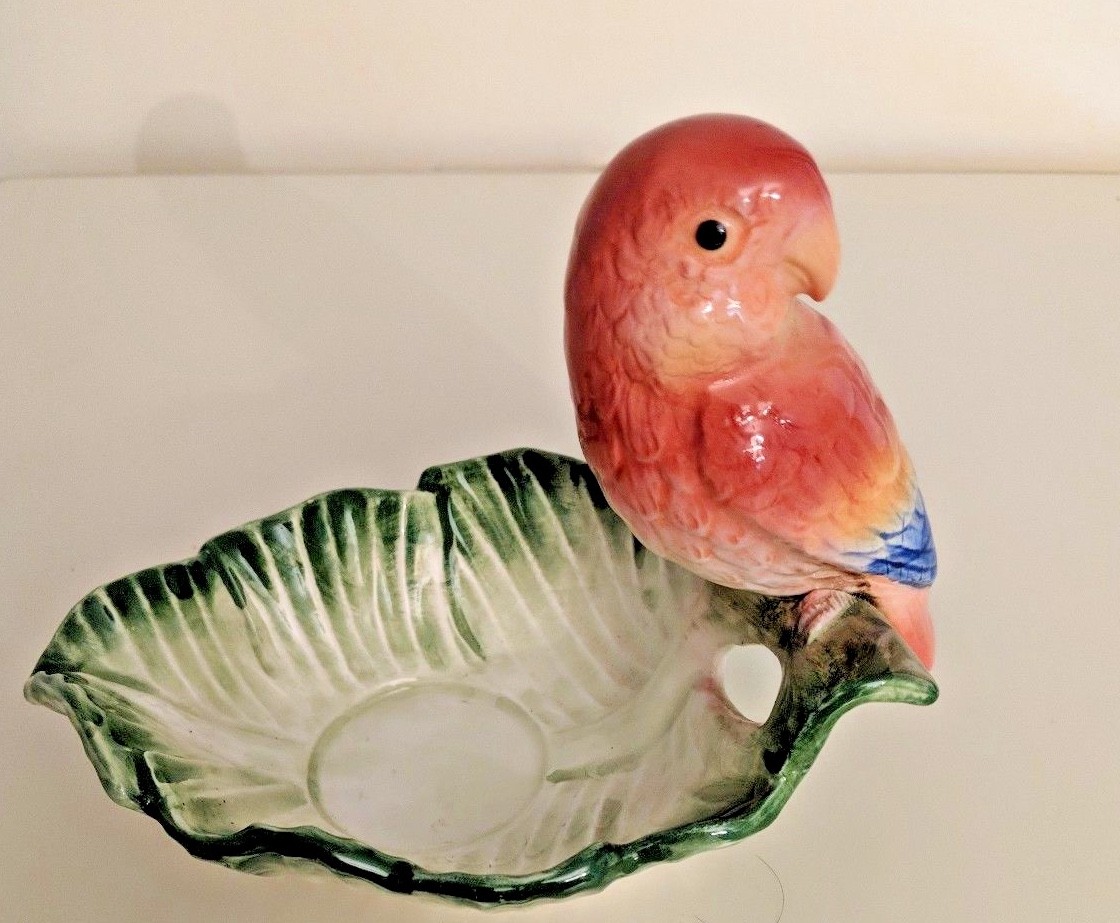 Fitz & Floyd: F&F Tropical Love Bird Parrot Banana Leaf Dish Tea Light1986