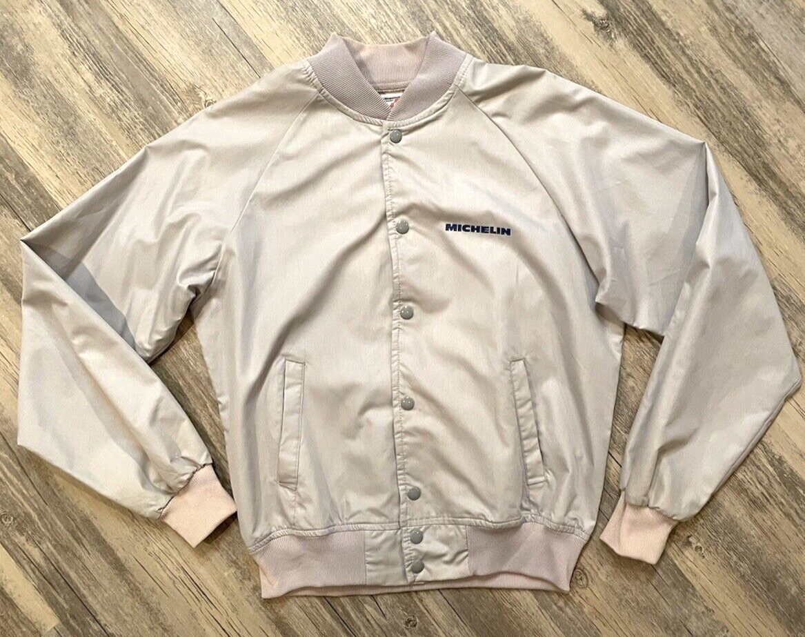 Vtg Michelin Swingster Jacket Khaki Tab Team Size ￼Medium Made In USA Men's