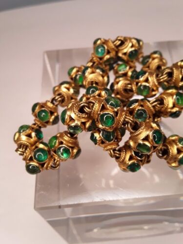 India vintage Polki - Kundan set Emerald bead and Gold necklace