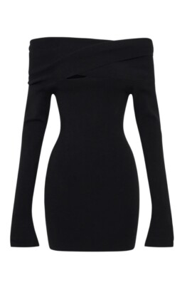 Meshki Clover Off Shoulder Knit Mini Dress - Black Women s M NWT