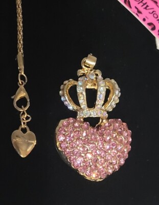 ROYAL CROWN PINK CRYSTAL VALENTINE HEART Betsey Johnson Pendant Necklace 