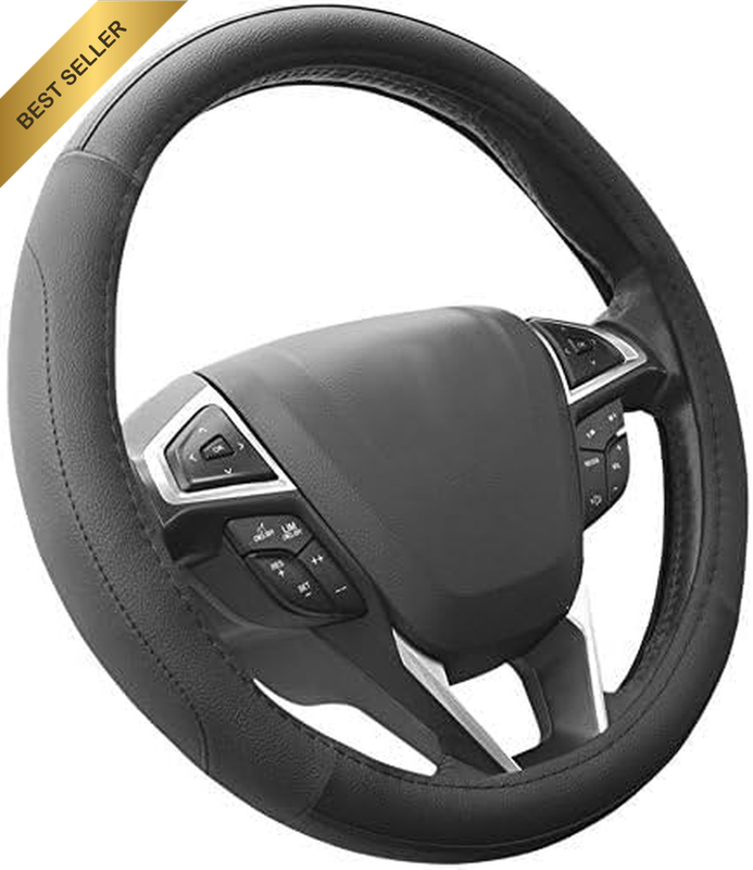 Car Steering Wheel Cover Universal Standard Size 14.5-15 Inch, Black Microfiber