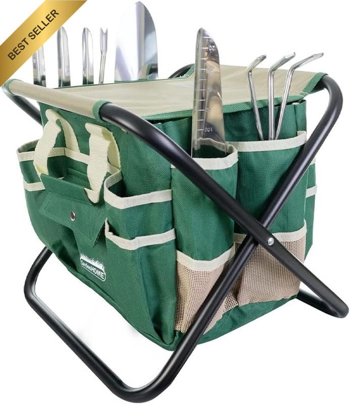7-Piece Gardening Tool Set – Stainless Steel Tools with Wooden Handles, Folding