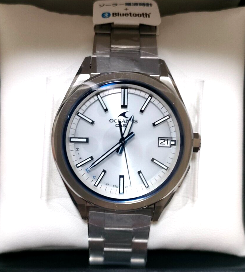 Pre-owned Casio Oceanus Ocw-t200s-7ajf White Dial Elegant Bluetooth Solar Men White Watch