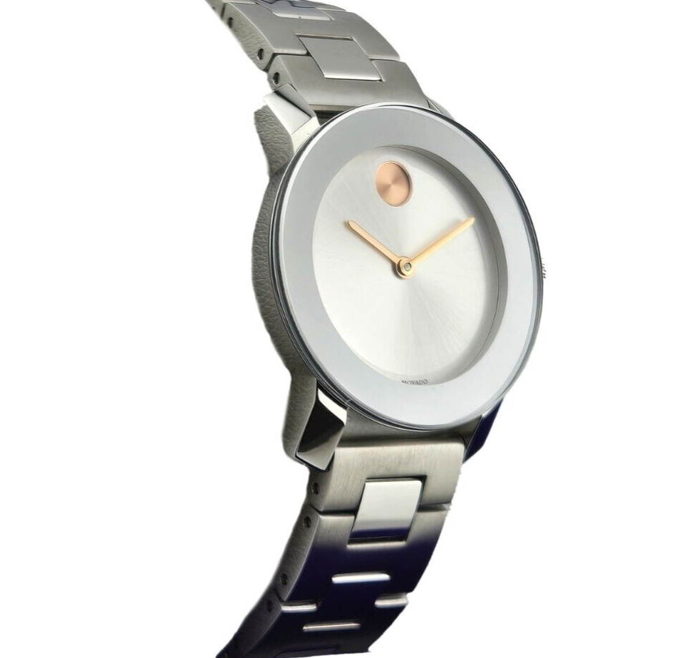 Pre-owned Movado Bold 3600433 Silver Sunray Dial Stainless Steel Women's Watch -