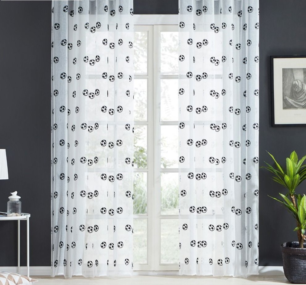 Football Pattern Windows Tulle Embroidered Curtains Kitchen Door