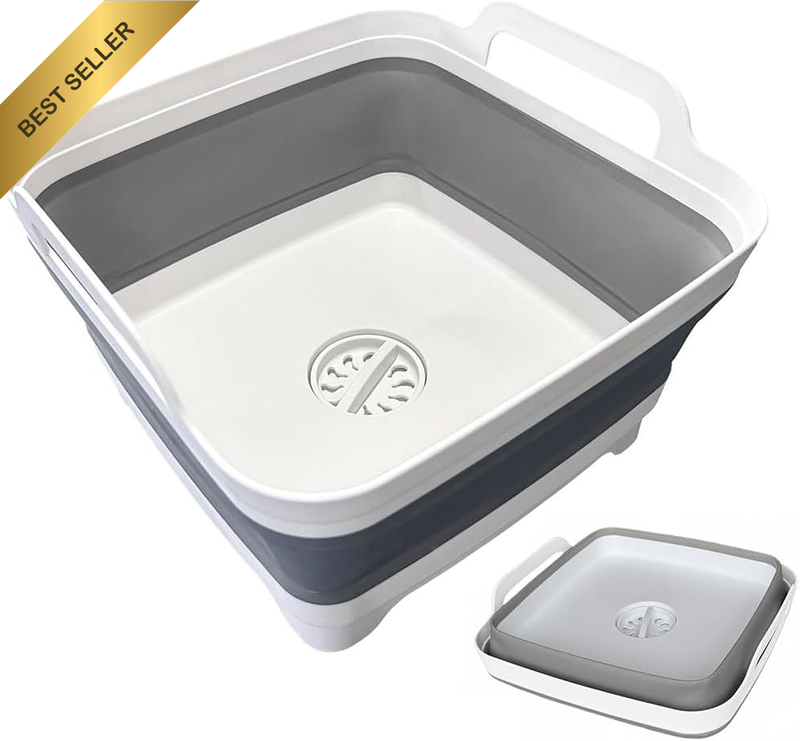 Collapsible Wash Basin 8.5L Folding Dishpan Gray Portable | Foldable Space-Savin