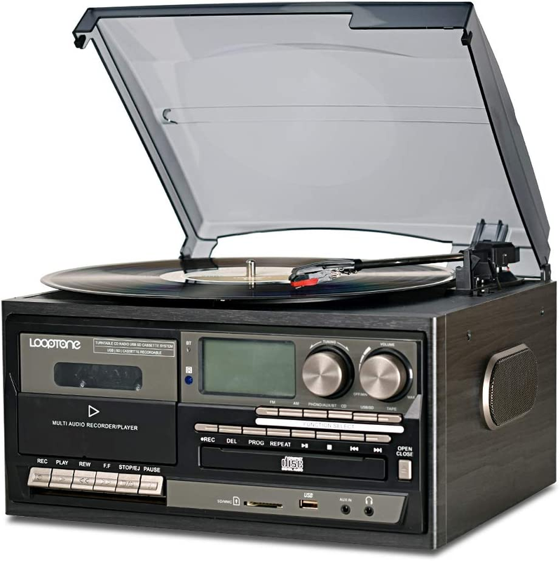 Looptone Vinyl Record Player 9 in 1 3 Speed Bluetooth Vintage Turntable CD Casse