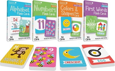 Flash Cards Set of 4 - ABC Alphabet Letters, Colors & Shapes, 1-100 Math...