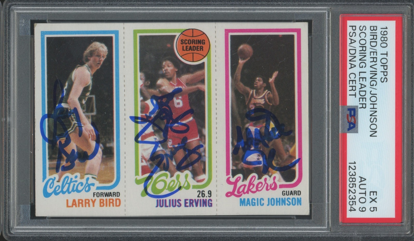1980 Topps Larry Bird Julius Erving Magic Johnson Autograph PSA 5 9 Auto