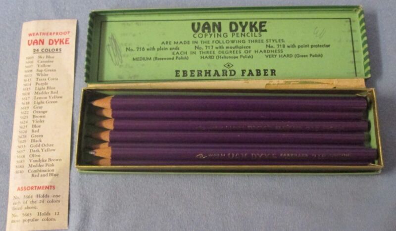 8 vintage Eberhard Faber Van Dyke #726 sharpened purple pencils in original box