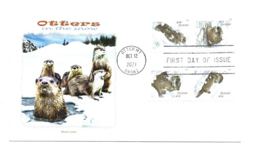 5648-51 Otters in the Snow  Christmas 2021 on one, Panda Cachets  FDC