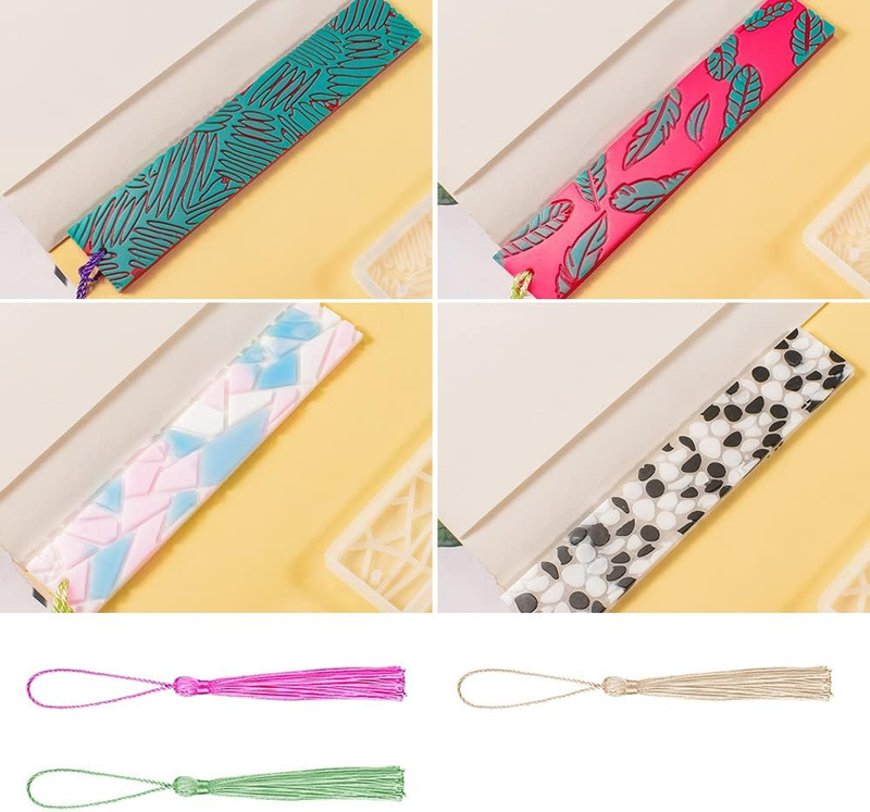 2 Pcs DIY Bookmark Resin Mold with 10 Different Design, Rectangle Silicone Bookm