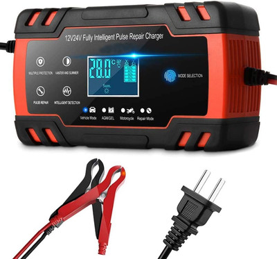 Car Battery Charger,12V/8A 24V/4A Compatible Automotive Smart Portable Battery C