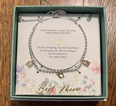 A New Day Women's Silver Plated Cubic Zirconia Adjustable 'Mom' Bracelet