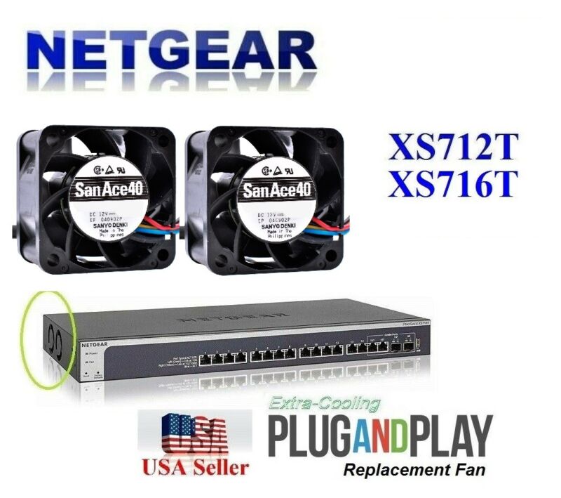 2x Quiet Replacement Fans For Netgear Xs712t Xs712tv2