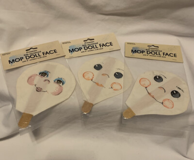 MOP DOLL FACES X3 Pre-sewn  Silk-Screened ￼W/6 Wooden Craft Stick Craft Creat