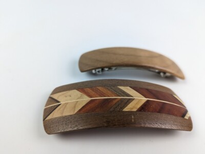 2 handmade wood hair barrettes french clip made in USA 50% OFF retail price #3