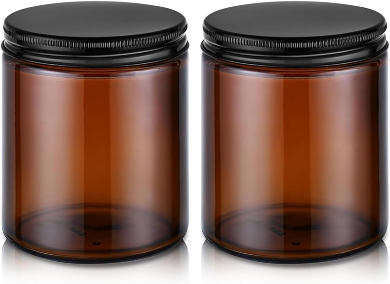 2 Pcs Amber Glass Cream Jar Set 150 ML, Refillable Cosmetic Ointment Container L