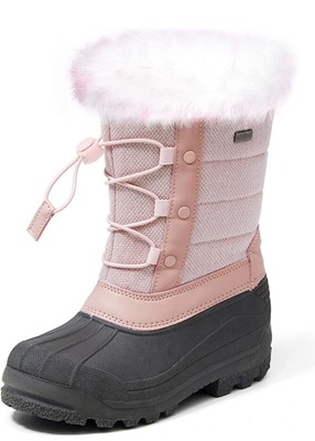 White and Pink Faux Fur Zip Up Thermolight Weather Proof Boots Size: 12